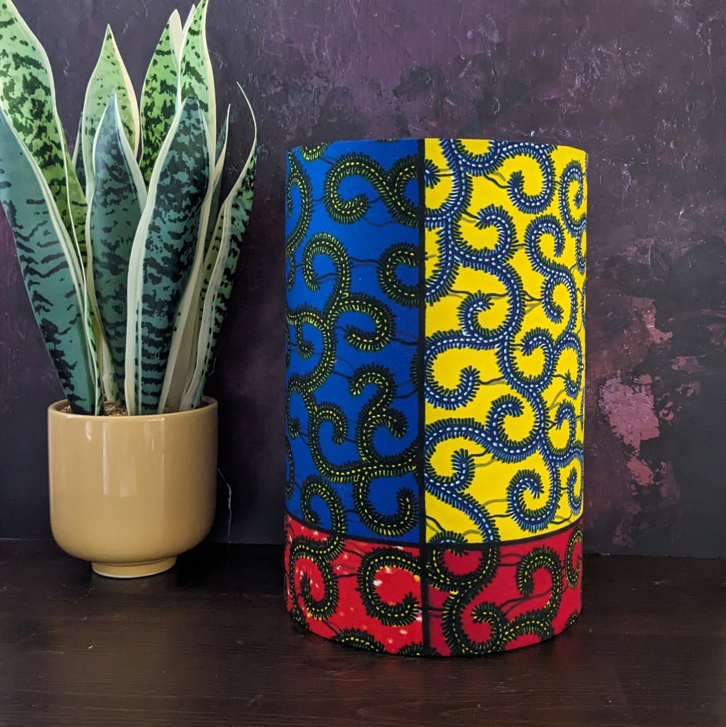 Botanical Vine Patterned African Lampshade: blue red yellow