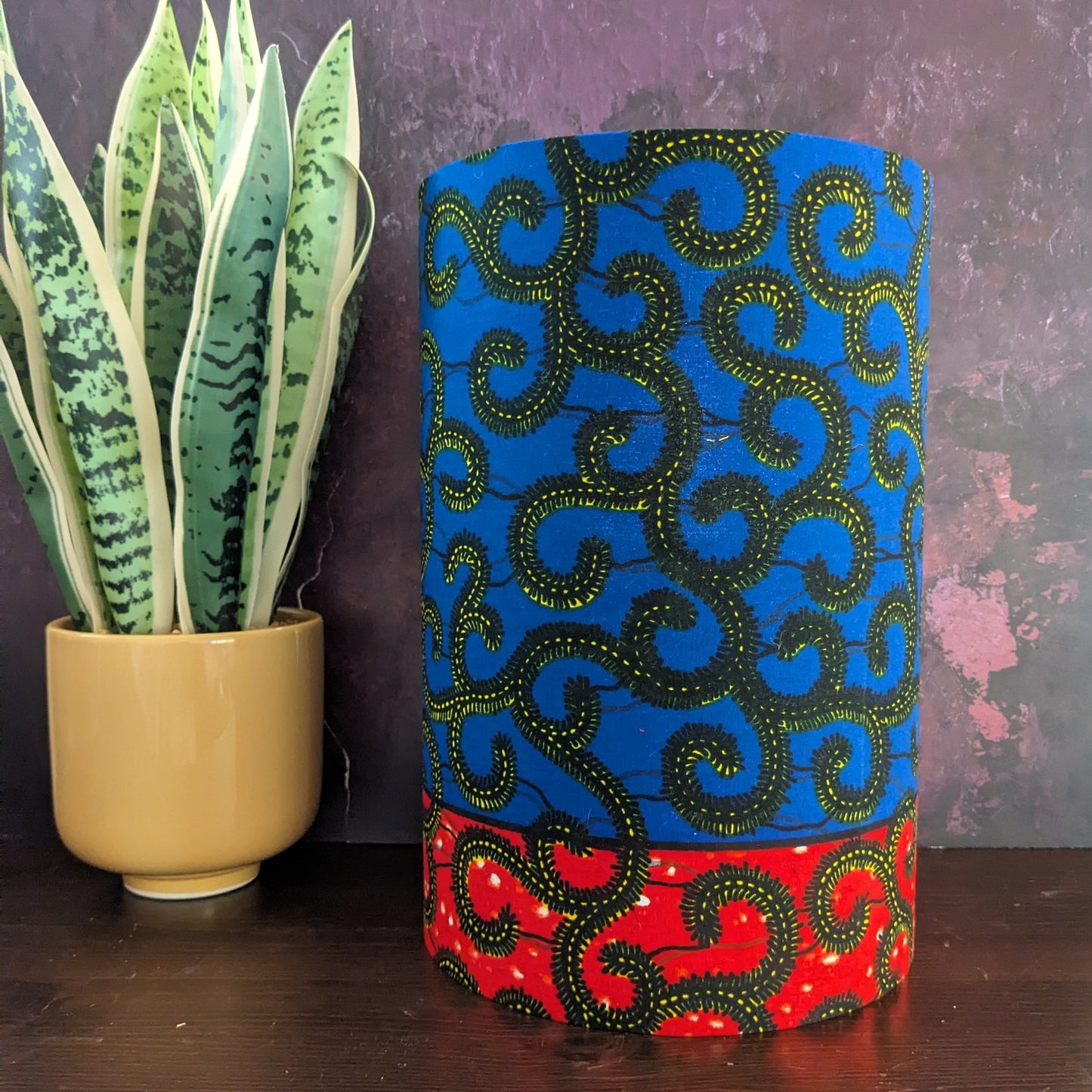 Botanical Vine Patterned African Lampshade: blue red yellow