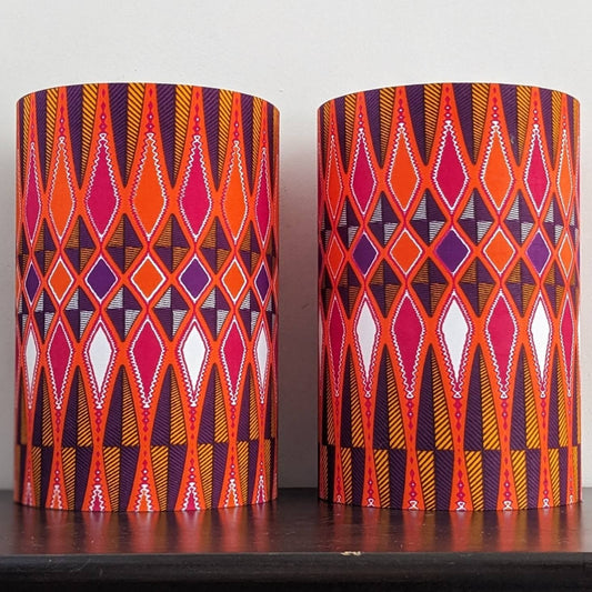 IBEJI Lampshade Set of Two in Orange Magenta Purple Aztec Tribal pattern