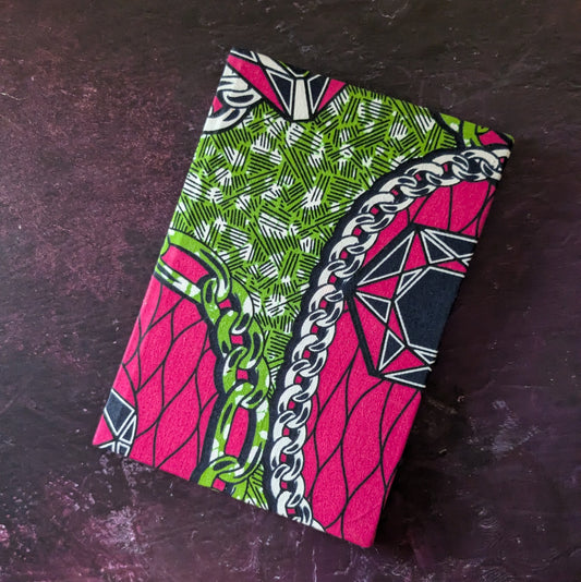 African print gratitude journal: Diamond Chain pattern (Green & magenta)