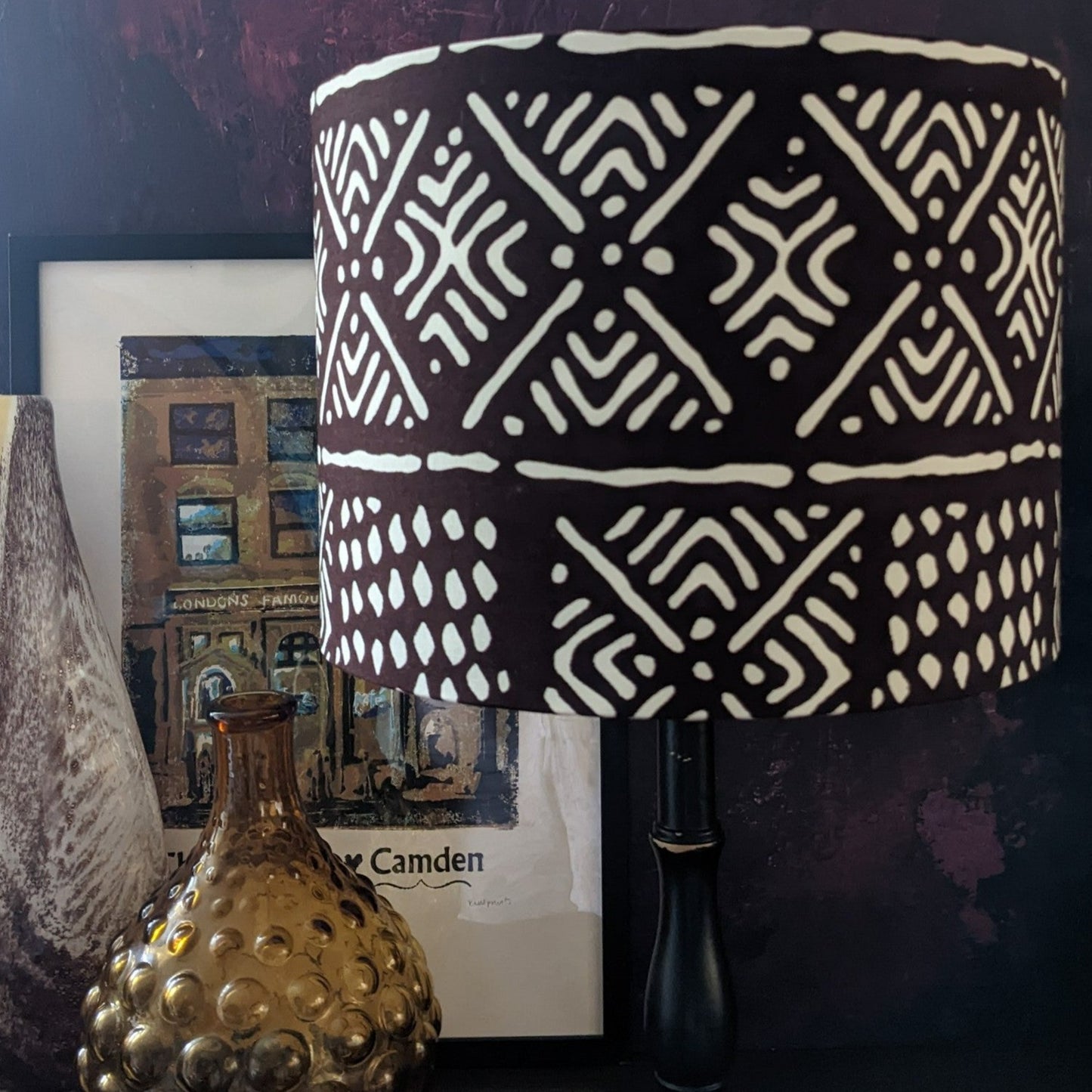 Brown Monochrome African Mudcloth Lampshade MOUSSA